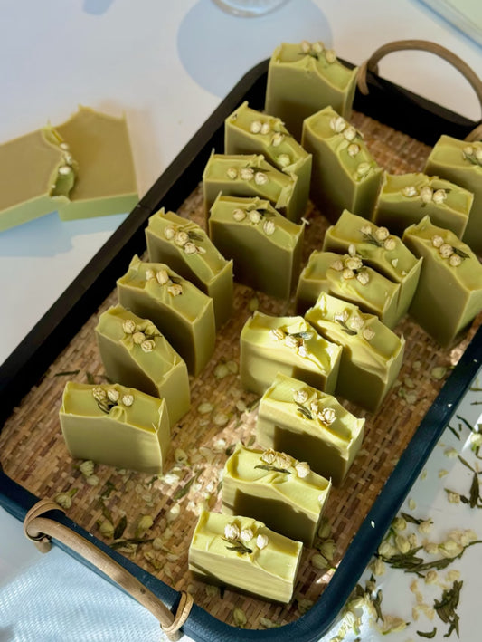 Longjing Jasmine Milk Soap - 95g | Handmade with Olive Oil, Avocado Oil & Goat Milk | Gentle Cleansing for Face & Body | Suitable for All Skin Types