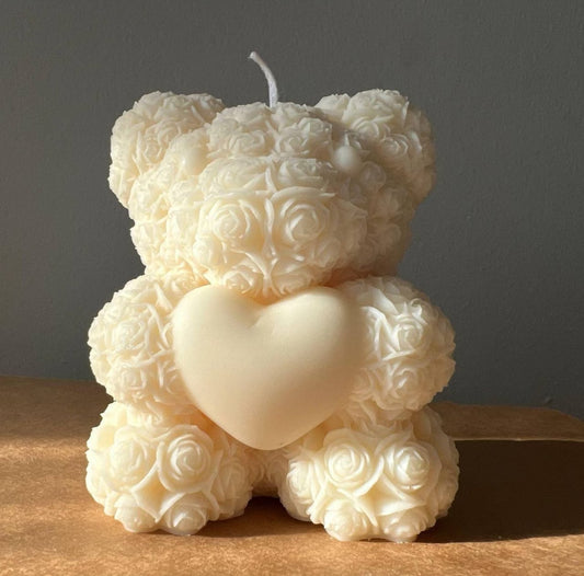 2-Piece Rose Bear Hugging Heart Scented Candle Plaster Decor Mold | Silicone Mold