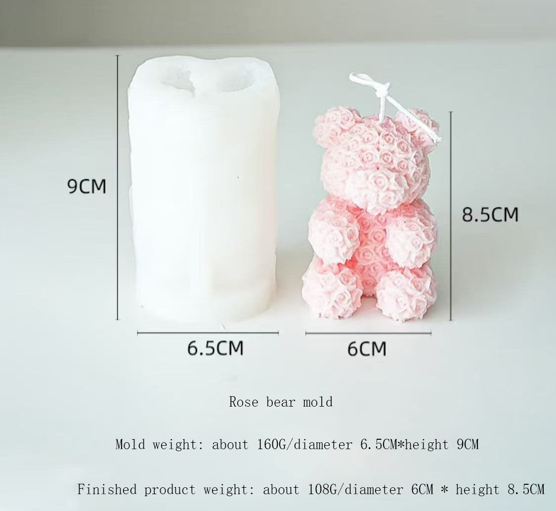 Rose Flower Bear Bunny Shape Mold - Scented Candle/Aroma Diffuser Soap DIY Tool